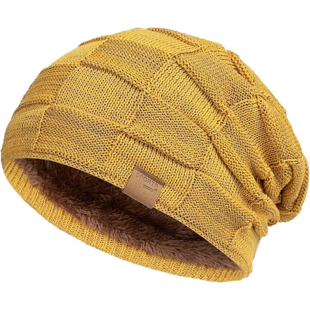 Men’s Yellow Winter Beanies Knit Hats Lined Thick Warm Stocking Cap for Guys
